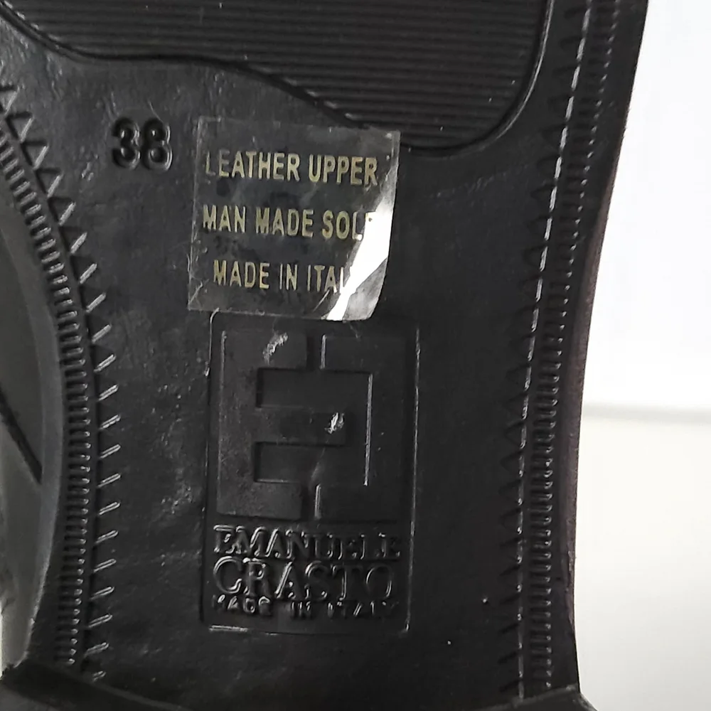 Emanuele Crasto Black Leather‎ Buckle Boots 38 US 8 Made Italy Mob Wife Moto